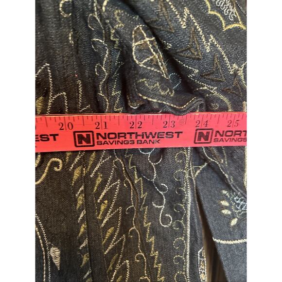 Vtg Y2K Laura Ashley Black Denim Boho Embroidered Sequence Button Up Jacket XL - Picture 4 of 5